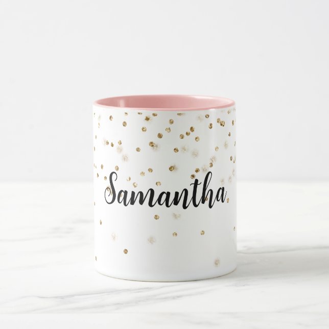 Girly Glam Gold Sparkle Confetti Personalisiert Tasse (Zentrum)