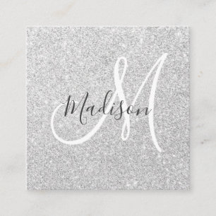 Girly & Glam Grau Silber Glitter Funkeln Monogramm Quadratische Visitenkarte