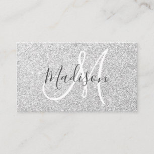 Girly & Glam Grau Silber Glitter Funken Monogramm Visitenkarte