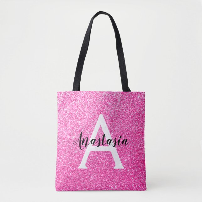 Girly Glam Hot Pink Glitzer Glitzern Monogram Name (Vorderseite)