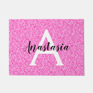 Girly Glam Hot Pink Glitzer Glitzern Monogram Name Fußmatte