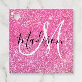 Girly Glam Hot Pink Glitzer Glitzern Monogram Name Geschenkanhänger