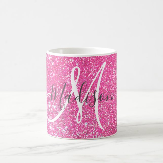 Girly Glam Hot Pink Glitzer Glitzern Monogram Name Kaffeetasse (Mittel)