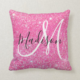Girly Glam Hot Pink Glitzer Glitzern Monogram Name Kissen