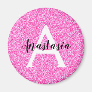 Girly Glam Hot Pink Glitzer Glitzern Monogram Name Magnet