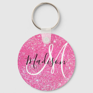 Girly Glam Hot Pink Glitzer Glitzern Monogram Name Schlüsselanhänger