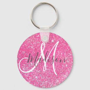 Girly Glam Hot Pink Glitzer Glitzern Monogram Name Schlüsselanhänger
