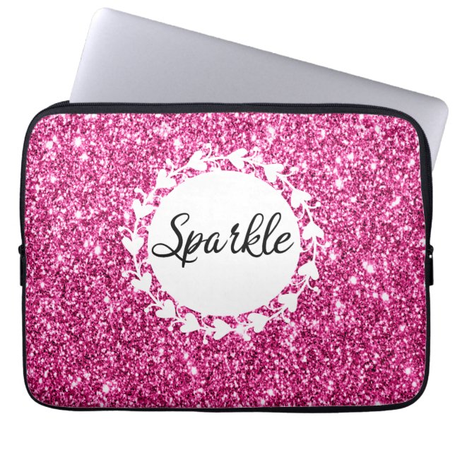 Girly & Glam Hot Pink Glitzer Sparkle Laptopschutzhülle (Vorderseite)
