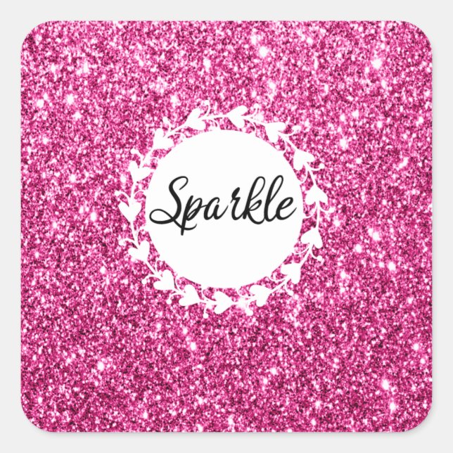 Girly & Glam Hot Pink Glitzer Sparkle Quadratischer Aufkleber (Vorderseite)