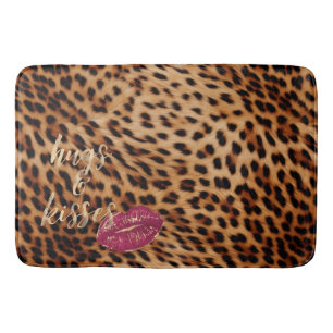 Girly Glam Leopard Hugs & Kisses Lips Badematte