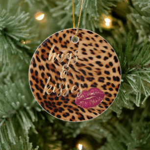 Girly Glam Leopard Hugs & Kisses Lips Keramik Ornament