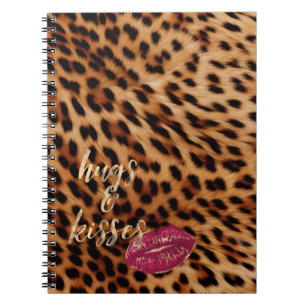 Girly Glam Leopard Hugs & Kisses Lips Notizblock