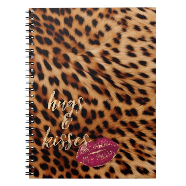 Girly Glam Leopard Hugs & Kisses Lips Notizblock (Vorderseite)