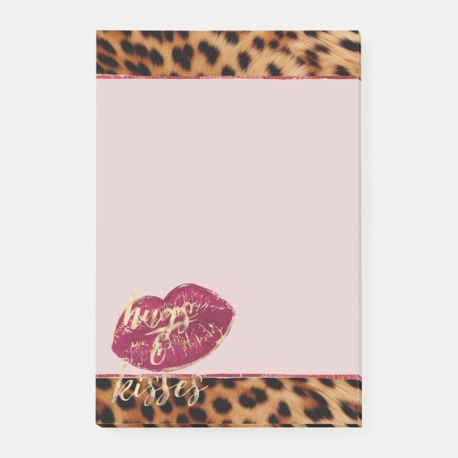 Girly Glam Leopard Hugs & Kisses Lips Post-it Klebezettel (Vorderseite)