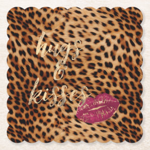 Girly Glam Leopard Hugs & Kisses Lips Untersetzer