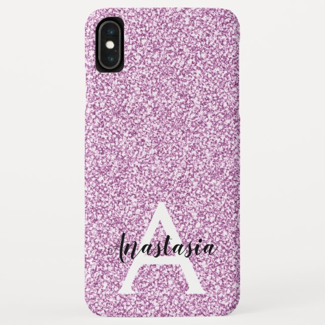 Girly Glam Lila Glitzer Glitzern Monogram Name Case-Mate iPhone Hülle (Rückseite)