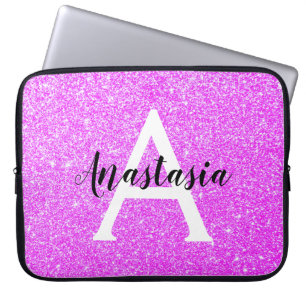 Girly Glam Lila Glitzer Glitzern Monogram Name Laptopschutzhülle