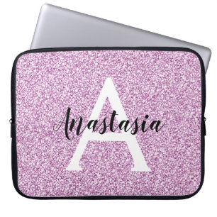 Girly Glam Lila Glitzer Glitzern Monogram Name Laptopschutzhülle