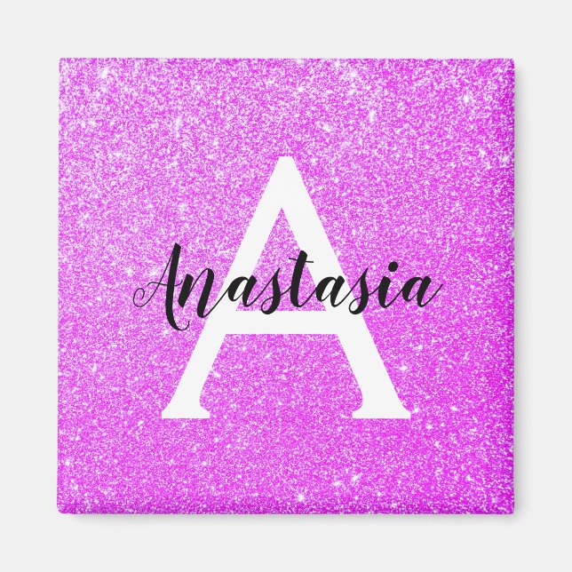Girly Glam Lila Glitzer Glitzern Monogram Name Magnet (Vorne)