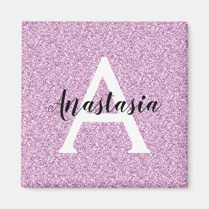 Girly Glam Lila Glitzer Glitzern Monogram Name Magnet