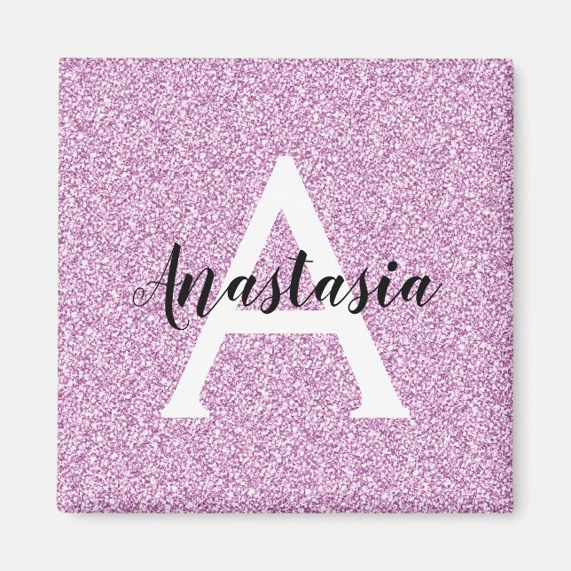 Girly Glam Lila Glitzer Glitzern Monogram Name Magnet (Vorne)