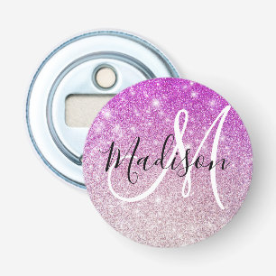 Girly & Glam Lila Glitzer Glitzern Monogramm Name Flaschenöffner