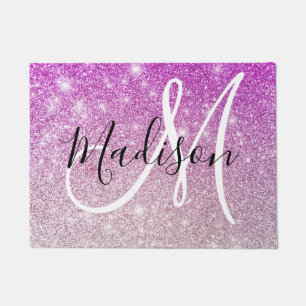Girly & Glam Lila Glitzer Glitzern Monogramm Name Fußmatte