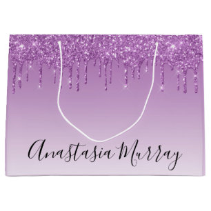 Girly & Glam Lila Lilac Glitzer Tropfen Name Große Geschenktüte