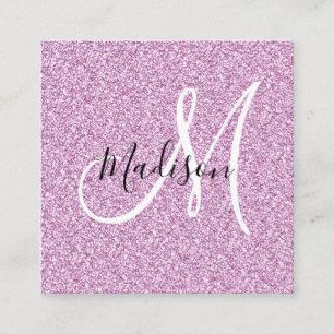 Girly & Glam Lilac Lila Glitzer Sparkle Monogram Quadratische Visitenkarte