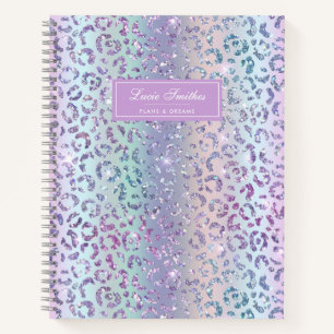 Girly Glam Mermaid Glitzer Leopard Print Monogram Notizbuch