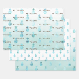 Girly Glam Mint Aquamarines Aqua Tropische Ananas Geschenkpapier Set