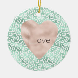 Girly Glam Mint White Leopard Print Blush Herz Keramik Ornament