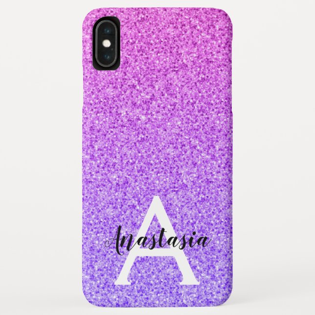 Girly Glam Ombre Lila Glitzer Glitzern Monogram Case-Mate iPhone Hülle (Rückseite)