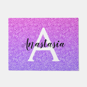 Girly Glam Ombre Lila Glitzer Glitzern Monogram Fußmatte