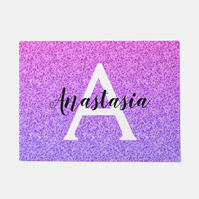 Girly Glam Ombre Lila Glitzer Glitzern Monogram Fußmatte (Vorderseite)