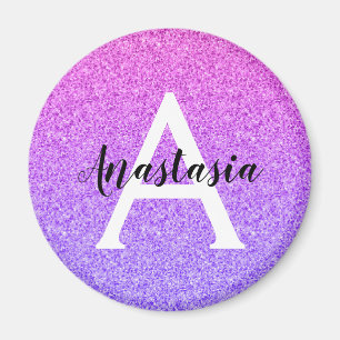 Girly Glam Ombre Lila Glitzer Glitzern Monogram Magnet