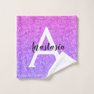 Girly Glam Ombre Lila Glitzer Glitzern Monogramm Waschlappen