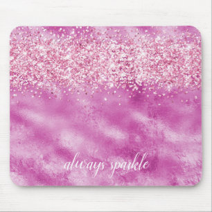 Girly Glam Pink Glitzer Confetti Sparkle Mousepad
