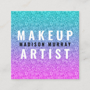 Girly Glam Pink Lila Glitzer Ombre Monogram Quadratische Visitenkarte