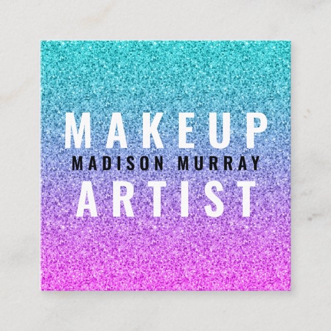 Girly Glam Pink Lila Glitzer Ombre Monogram Quadratische Visitenkarte (Vorderseite)