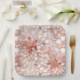 Girly Glam Pink Rose Gold Floral Pappteller