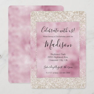 Girly Glam Pink White Glitzer Sparkle Einladung