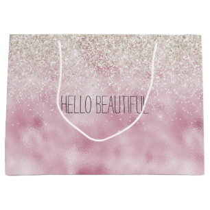 Girly Glam Pink White Glitzer Sparkle Große Geschenktüte