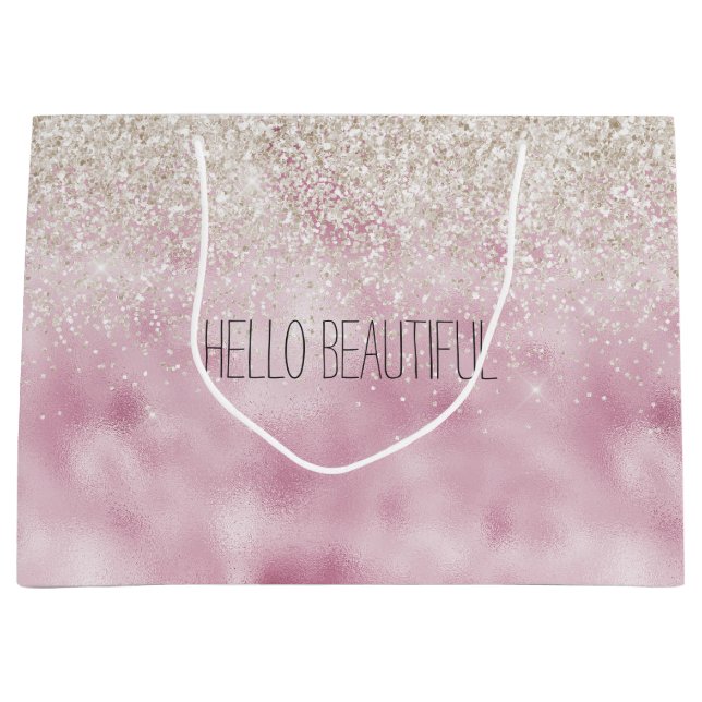 Girly Glam Pink White Glitzer Sparkle Große Geschenktüte (Vorderseite)