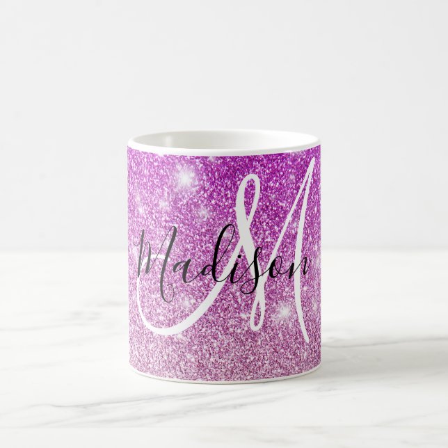 Girly & Glam Purple Glitter Sparkles Monogram Name Kaffeetasse (Mittel)