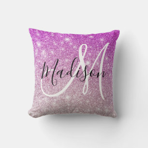 Girly & Glam Purple Glitter Sparkles Monogram Name Kissen