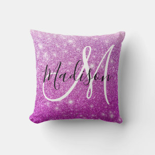 Girly & Glam Purple Glitter Sparkles Monogram Name Kissen