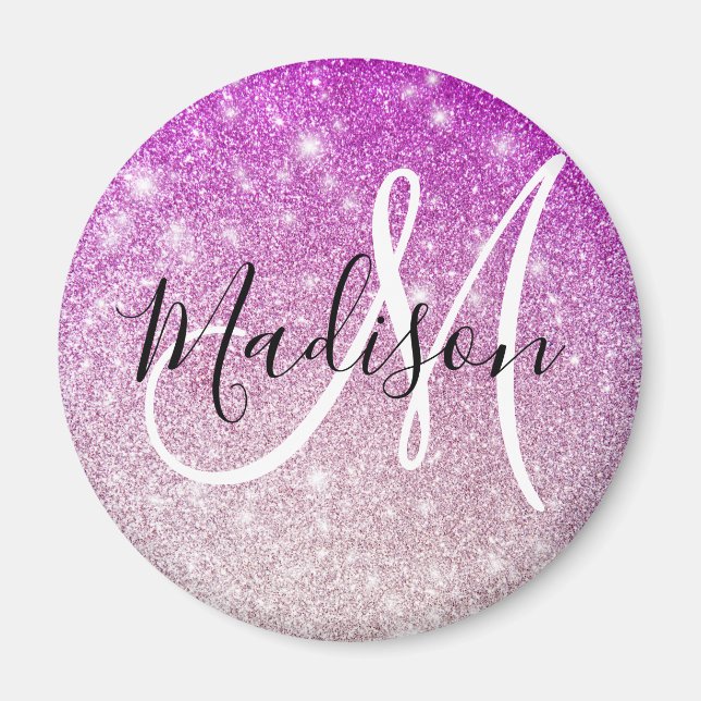 Girly & Glam Purple Glitter Sparkles Monogram Name Magnet (Vorne)