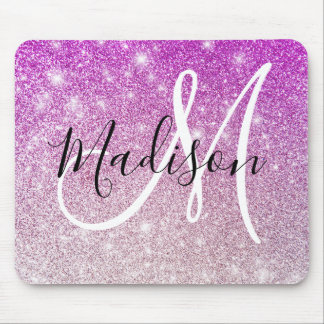 Girly & Glam Purple Glitter Sparkles Monogram Name Mousepad