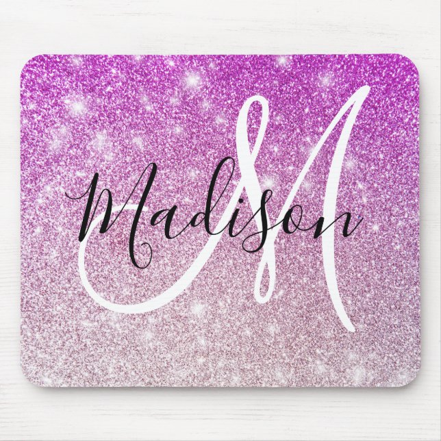 Girly & Glam Purple Glitter Sparkles Monogram Name Mousepad (Vorne)
